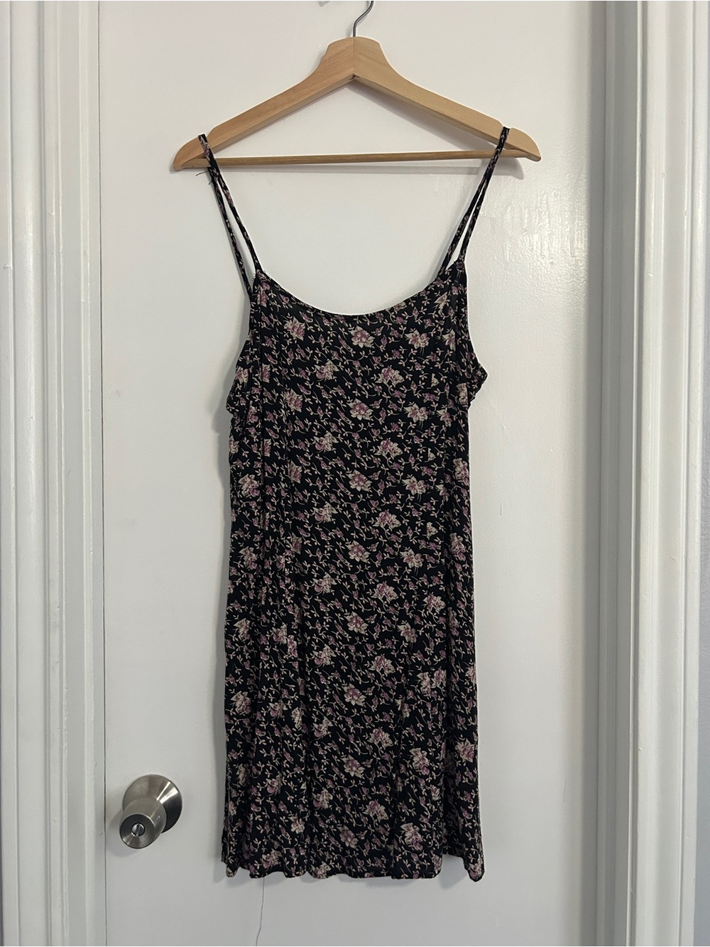 Vintage Black Floral Slip Dress with Pink Accents